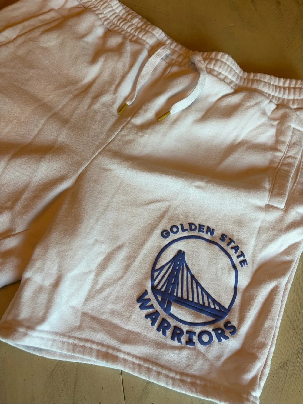 Men's NBA White Embroidered Golden State Warriors Heavyweight Fleece Shorts XL